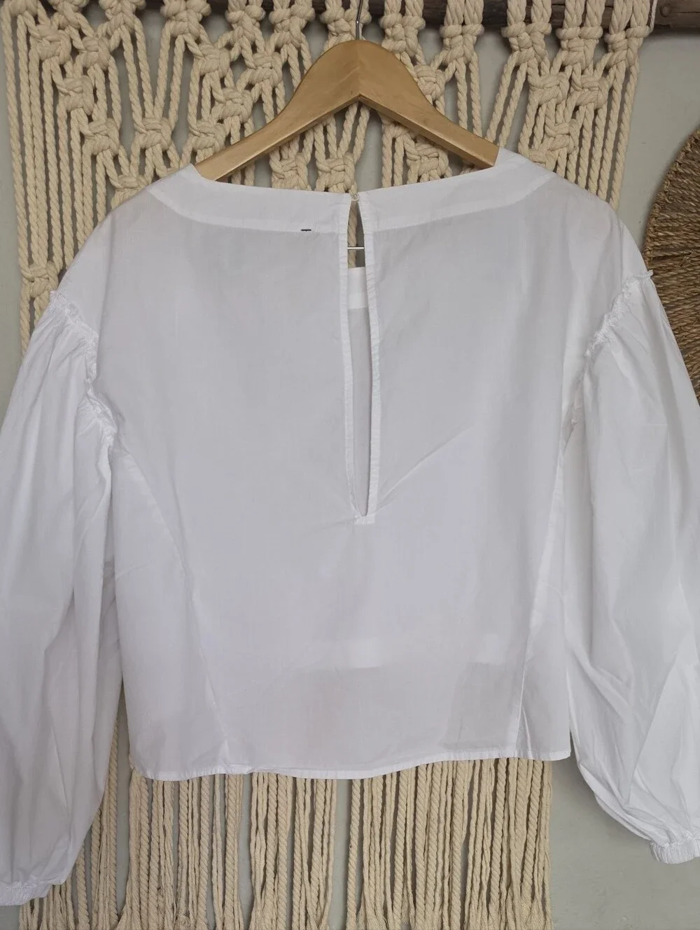 Free People White Cotton Puff-Sleeve Cropped Blouse